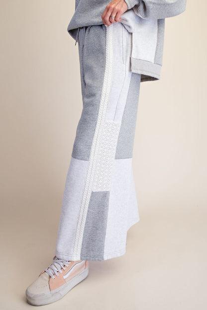 Easel Heather Grey Crochet Mix Knit Pants