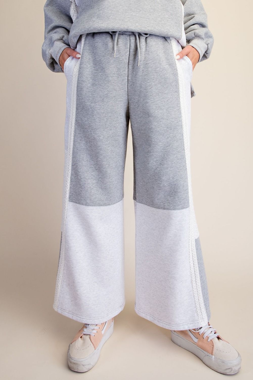Easel Heather Grey Crochet Mix Knit Pants