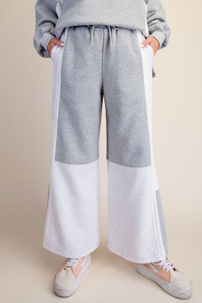 Easel Heather Grey Crochet Mix Knit Pants