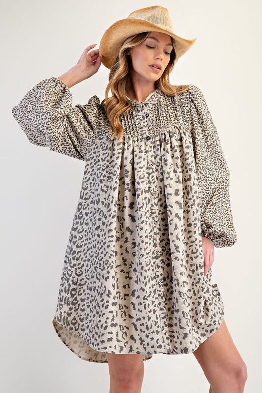 Long Sleeve Animal Printed Dress Mushroom