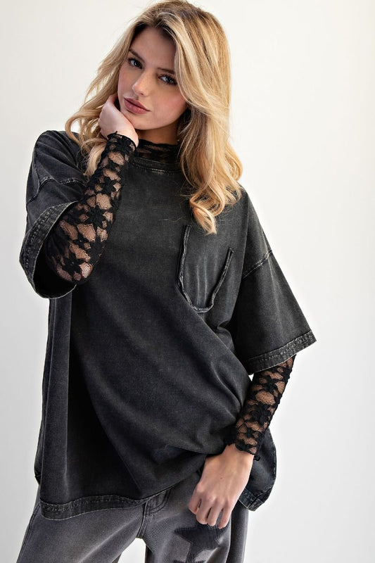 Easel Short Sleeve Mineral Washed Tee Black