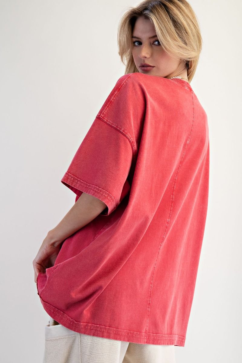 Easel Short Sleeve Mineral Washed Tee Boho Red