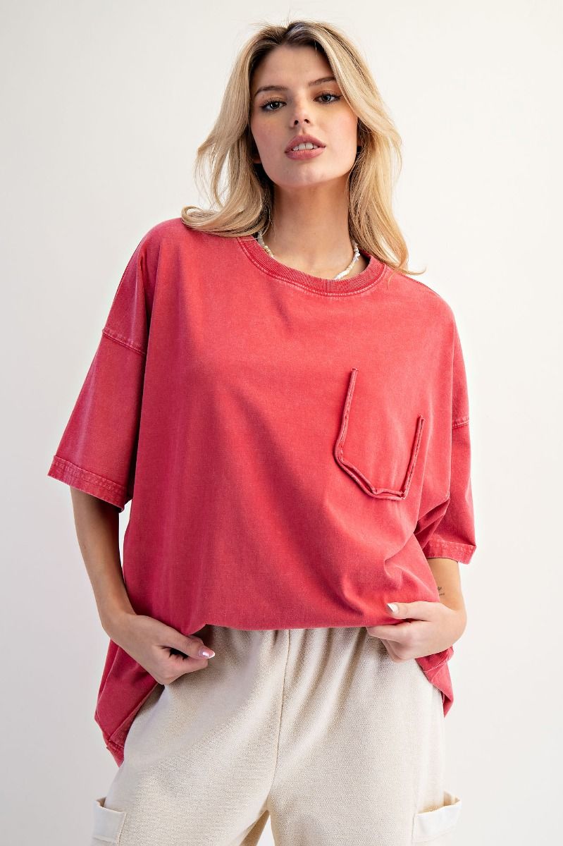 Easel Short Sleeve Mineral Washed Tee Boho Red