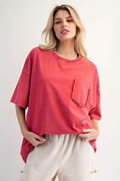 Easel Short Sleeve Mineral Washed Tee Boho Red