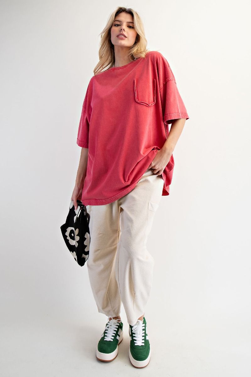 Easel Short Sleeve Mineral Washed Tee Boho Red