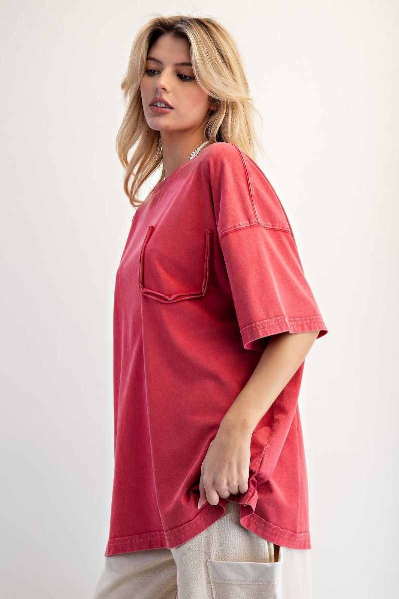 Easel Short Sleeve Mineral Washed Tee Boho Red