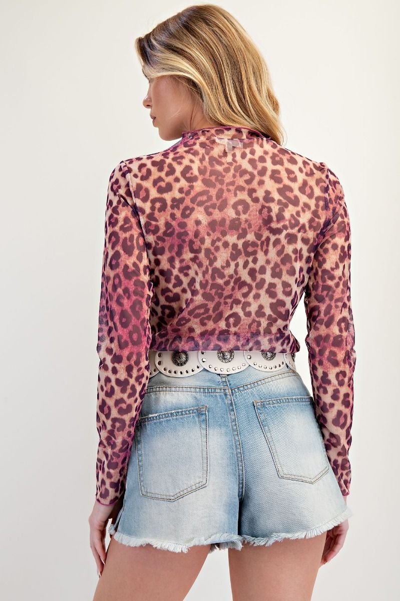 Easel Magenta Cheetah Mesh Top
