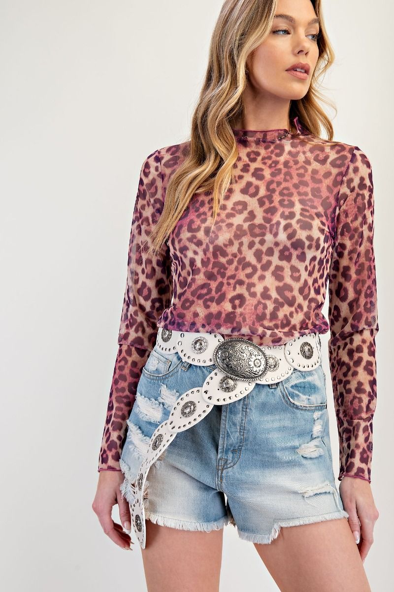 Easel Magenta Cheetah Mesh Top