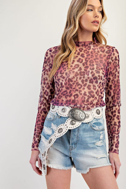 Easel Magenta Cheetah Mesh Top
