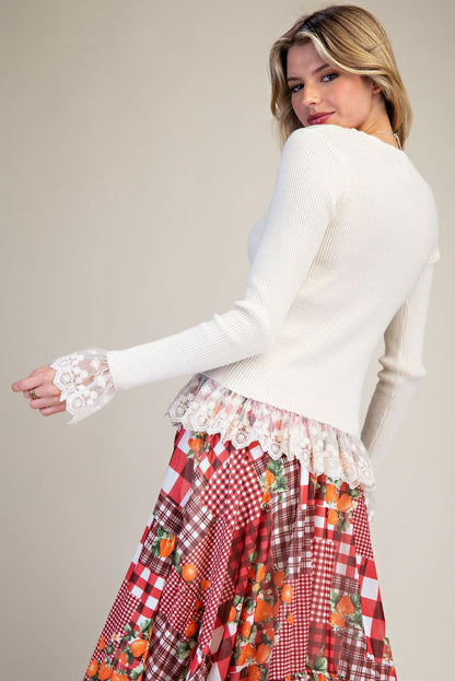 Easel Ivory Lace Arms & Bottom Sweater
