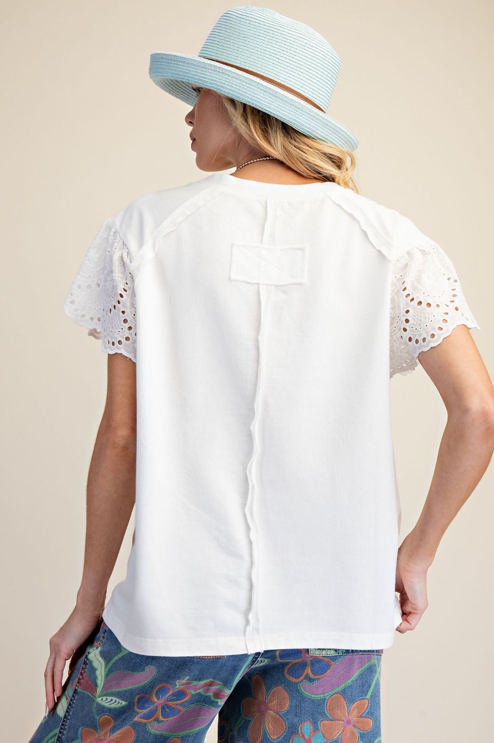 Easel White Crochet Patch Top