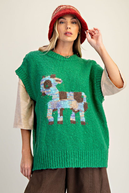 Easel Green Goat Sweater Vest
