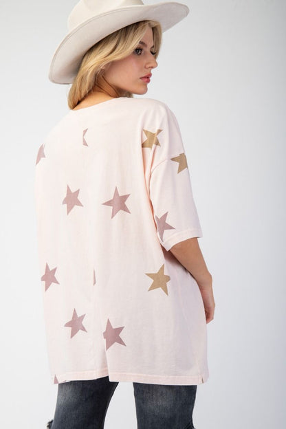 Easel Star Patch and Print Top Peach Blush