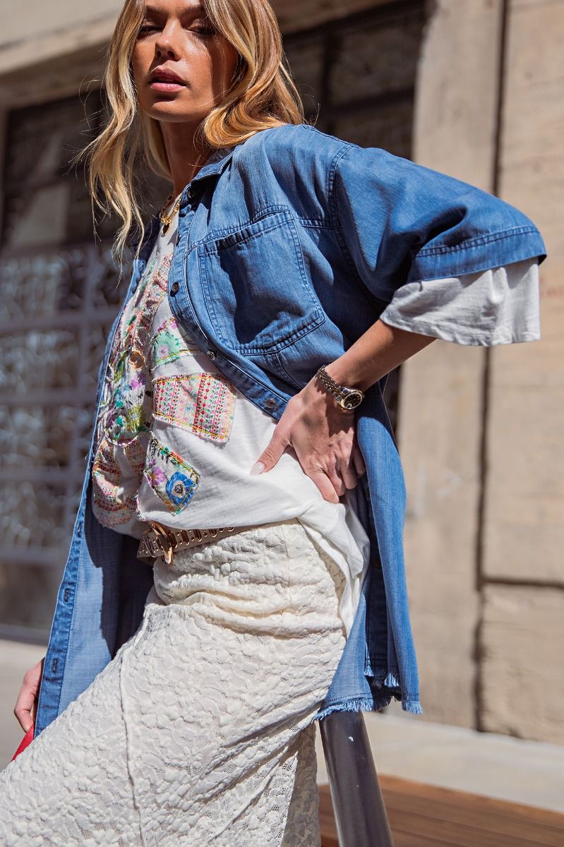 Short Sleeve Denim Button Down