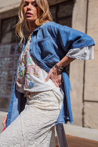 Short Sleeve Denim Button Down