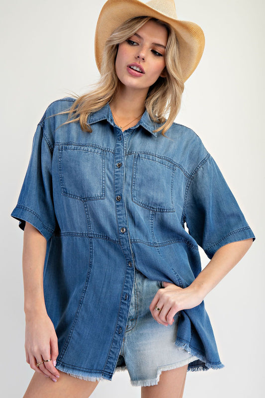 Short Sleeve Denim Button Down