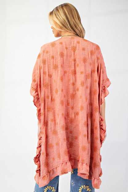 Easel Embroidery Gauze Mineral Washed Kimono Indian Red