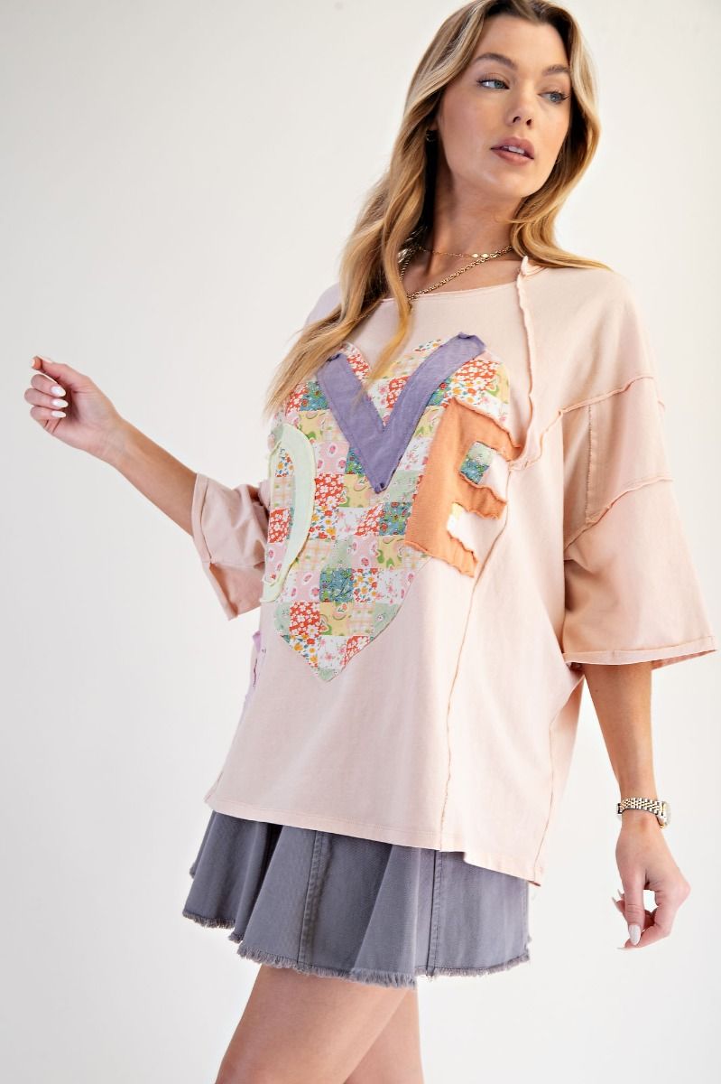 Easel Peach Love Patch Boxy Top
