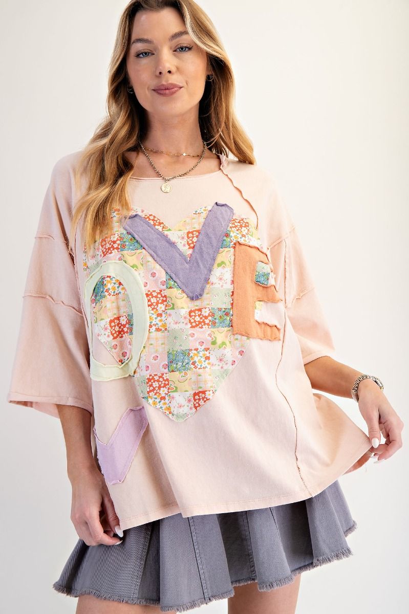 Easel Peach Love Patch Boxy Top