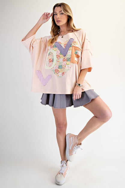 Easel Peach Love Patch Boxy Top