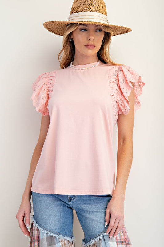 Easel Blush Eyelet Lace Top