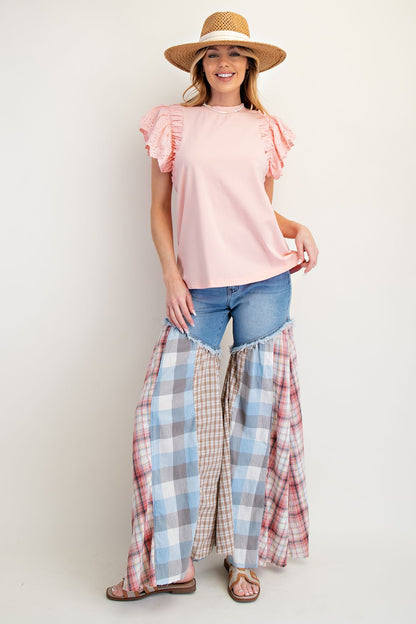 Easel Blush Eyelet Lace Top