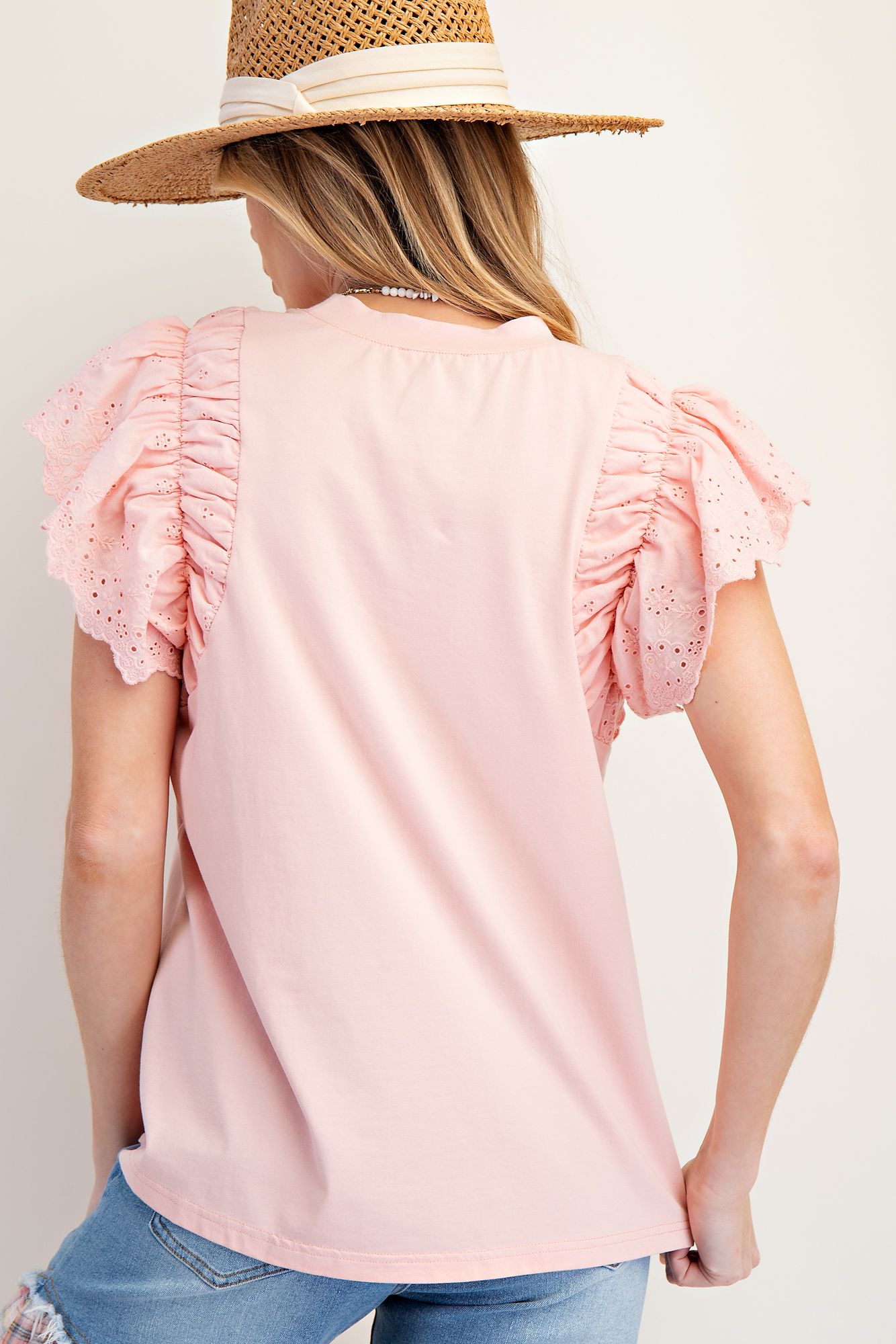 Easel Blush Eyelet Lace Top