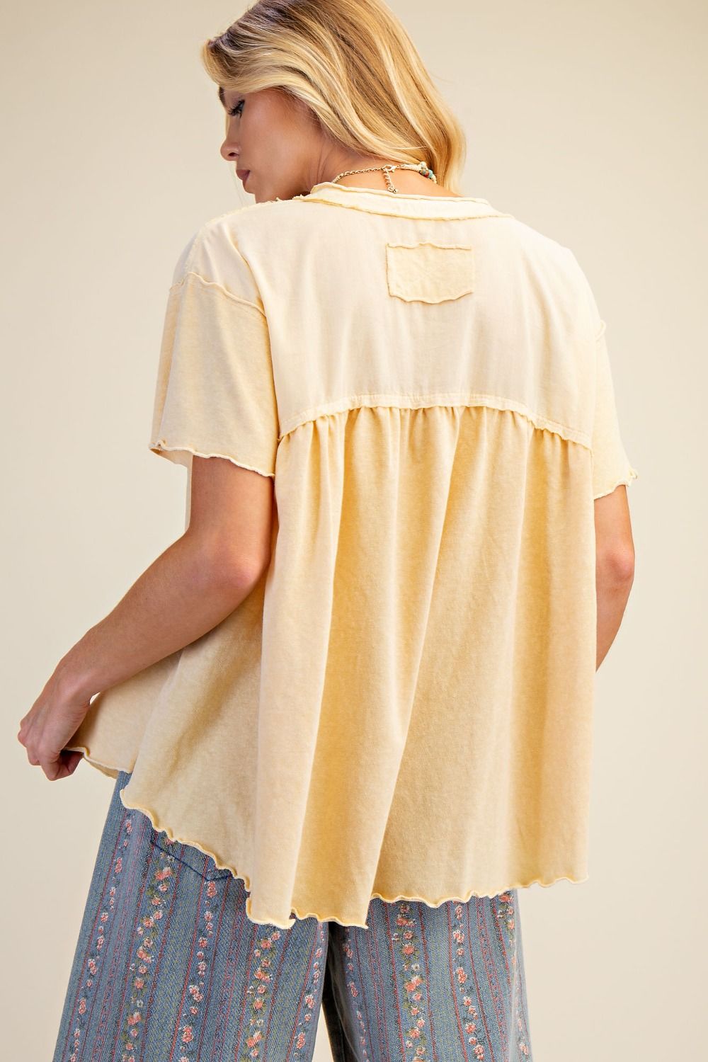 Easel Straw Button Down Cotton Top