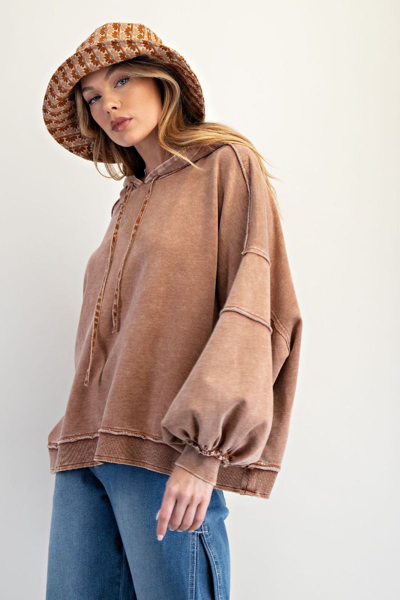 Balloon Sleeve Washed Terry Hoodie Toast