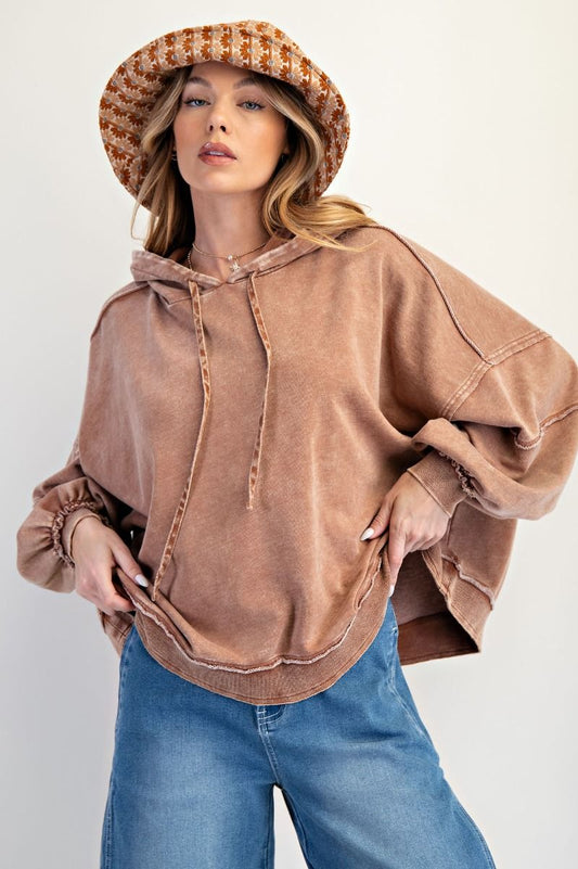 Balloon Sleeve Washed Terry Hoodie Toast