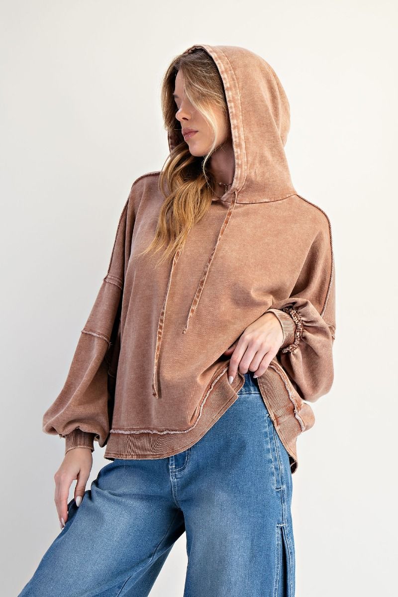 Balloon Sleeve Washed Terry Hoodie Toast