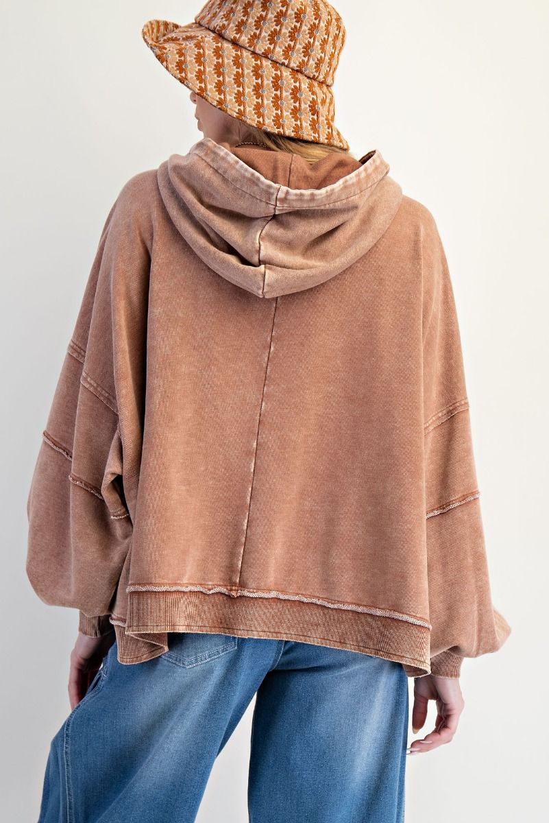 Balloon Sleeve Washed Terry Hoodie Toast