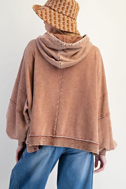 Balloon Sleeve Washed Terry Hoodie Toast