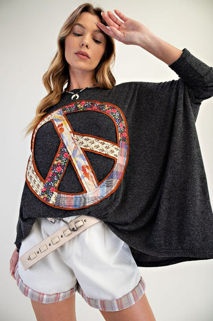 Easel Peace Patch Long Sleeve Top Black