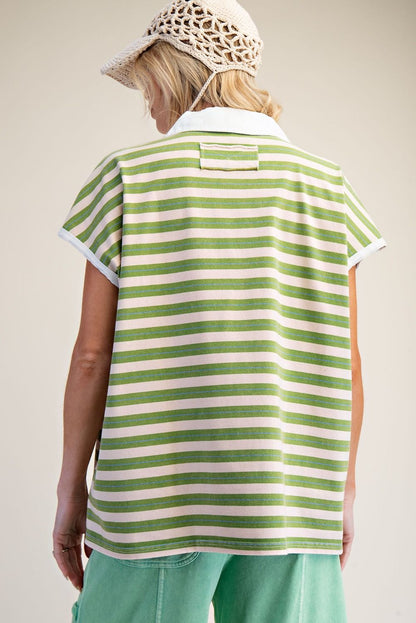 Easel Green Stripe Drop Shoulder Top