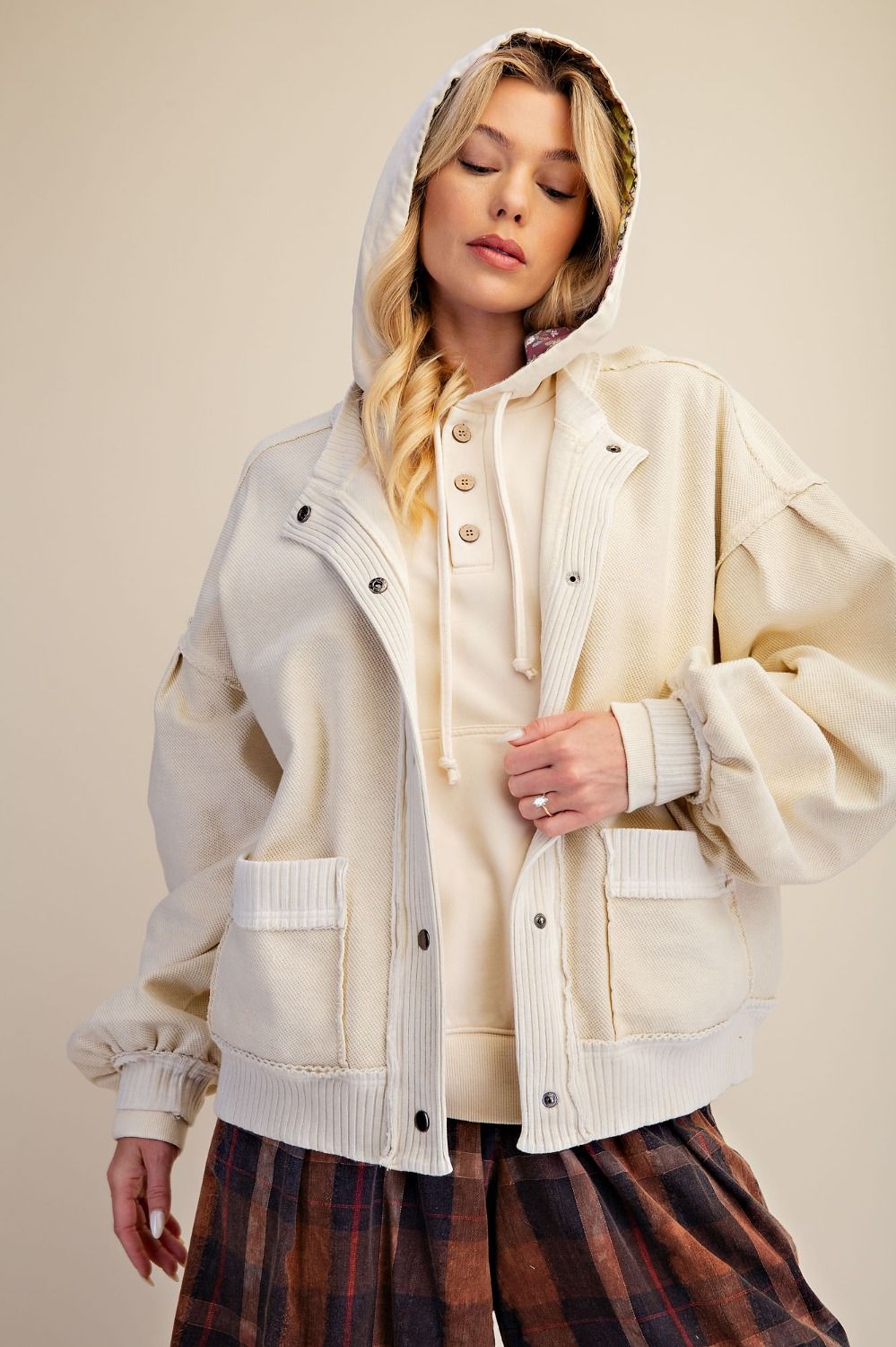 Easel Ecru Button Down Jacket