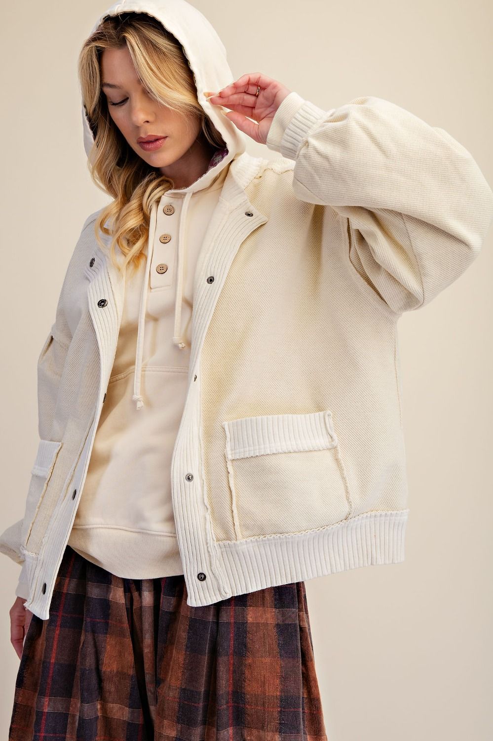 Easel Ecru Button Down Jacket
