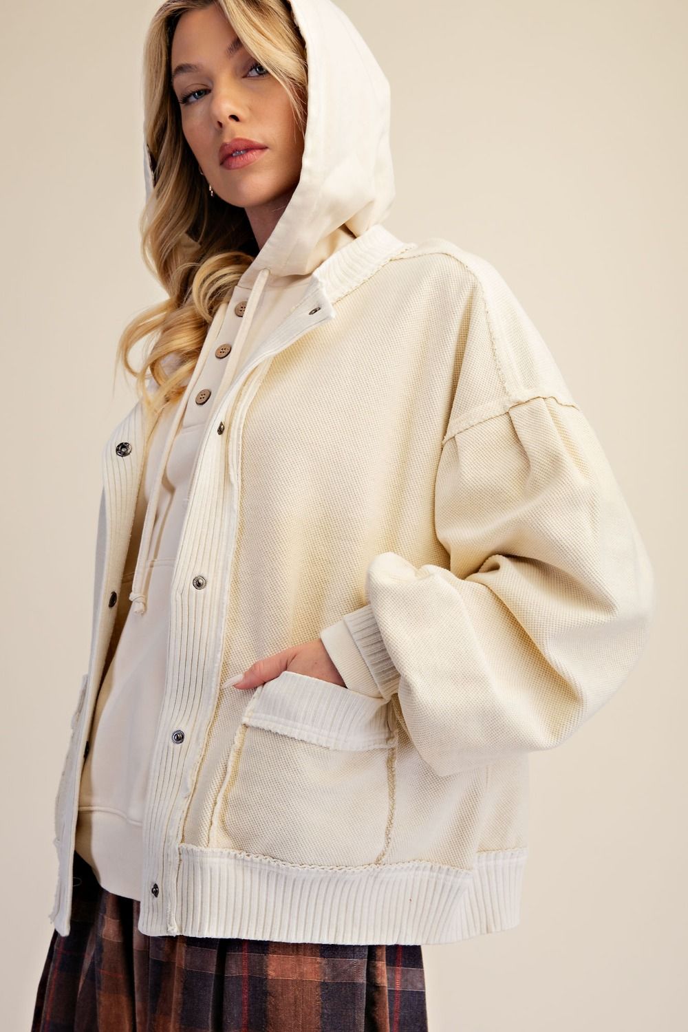 Easel Ecru Button Down Jacket