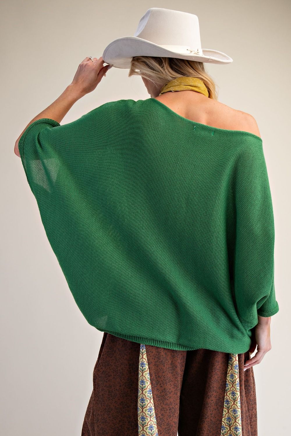 Easel Green Boat Neck Knitted Sweater
