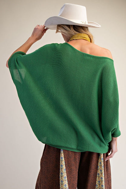 Easel Green Boat Neck Knitted Sweater
