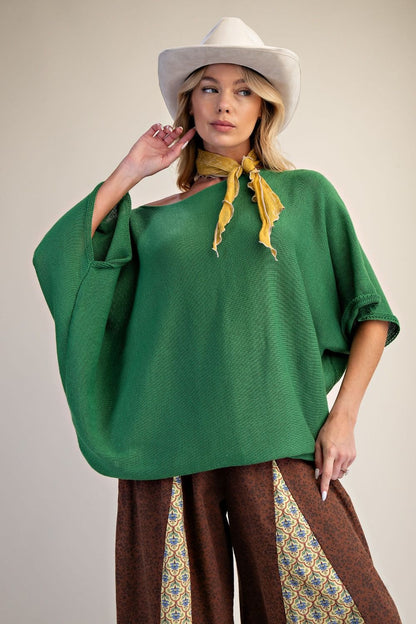 Easel Green Boat Neck Knitted Sweater
