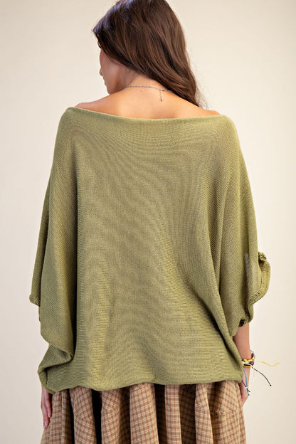 Easel Olive Boat Neck Knitted Sweater