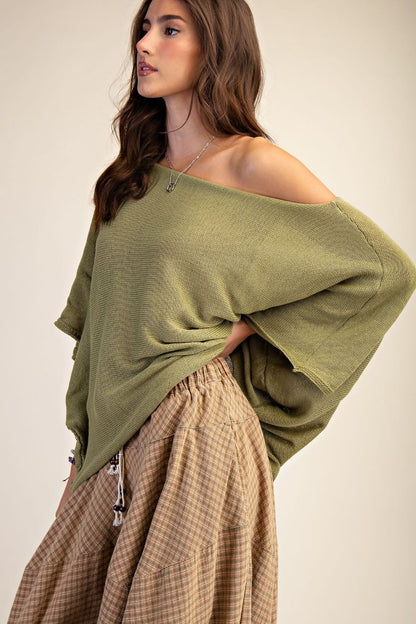 Easel Olive Boat Neck Knitted Sweater