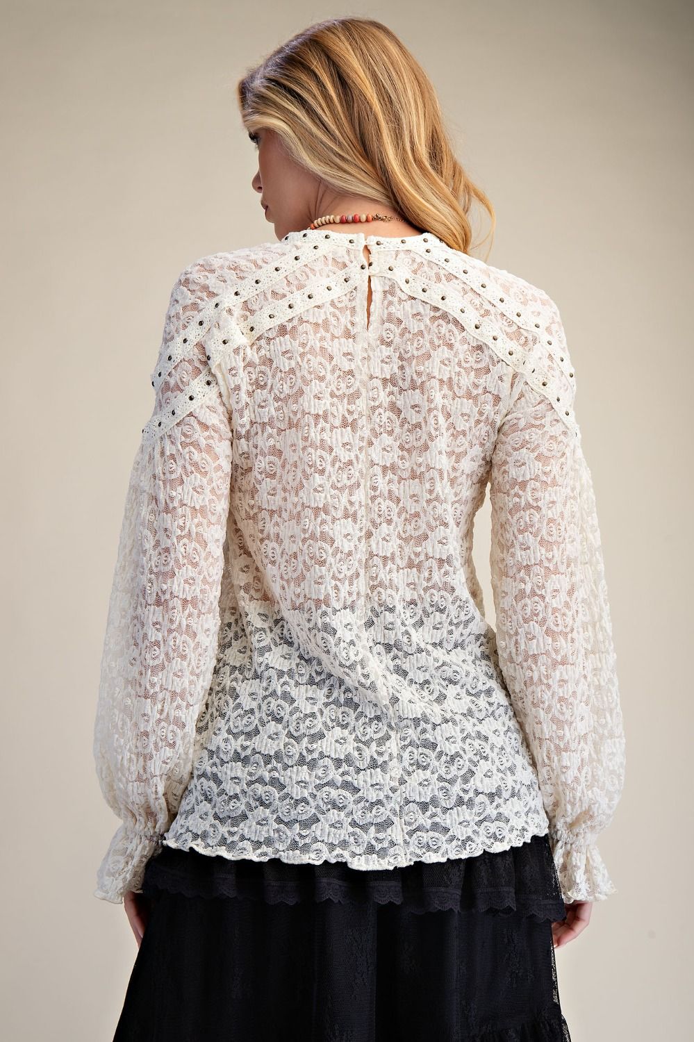 Easel Ivory Stud Lace Top