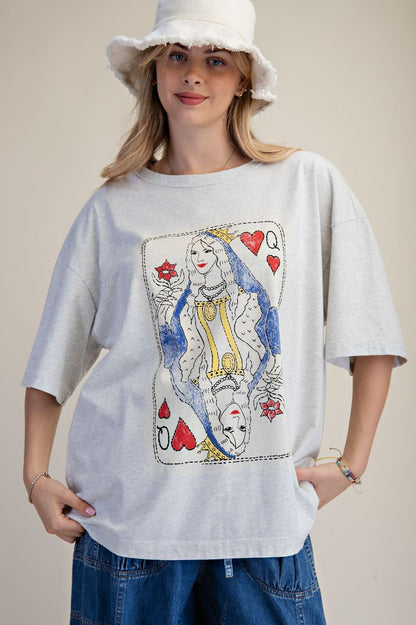 Easel Lt. Heather Grey Queen of Heart Tee