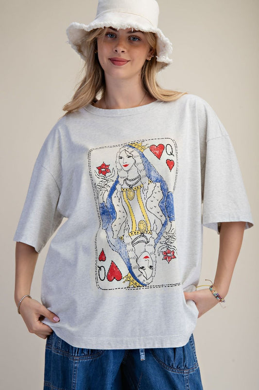 Easel Lt. Heather Grey Queen of Heart Tee