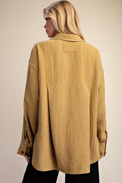 Easel Golden Kiwi Stripe Button Down Top