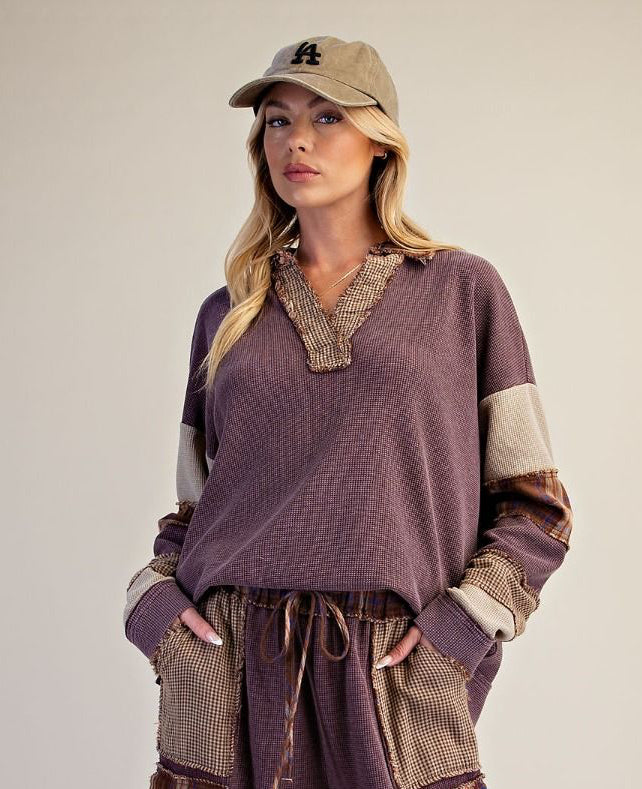 Easel Mocha Plaid Thermal Top