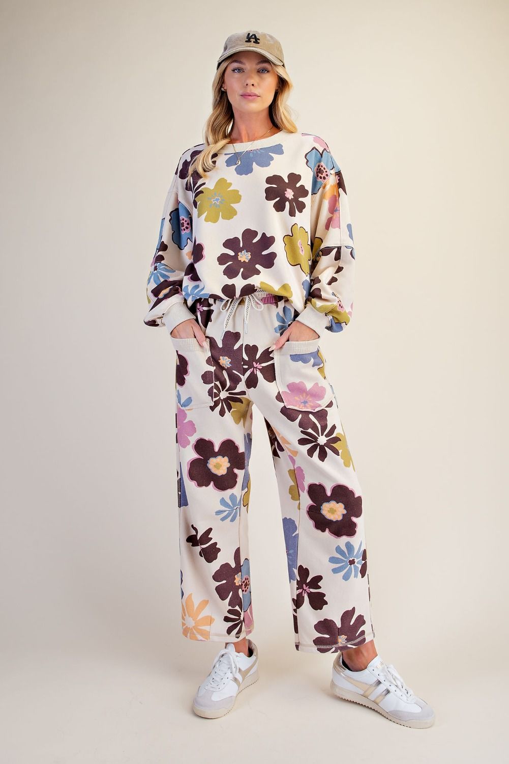 Easel Khaki Floral Print Pants