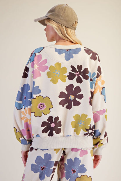 Easel Khaki Flower Printed Pullover
